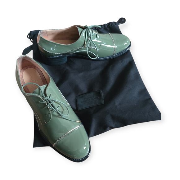 The Office of Angela Scott Ms. Neale Leather Oxfords In Sage Size EU 39.5 US 9.5 - Picture 2 of 10